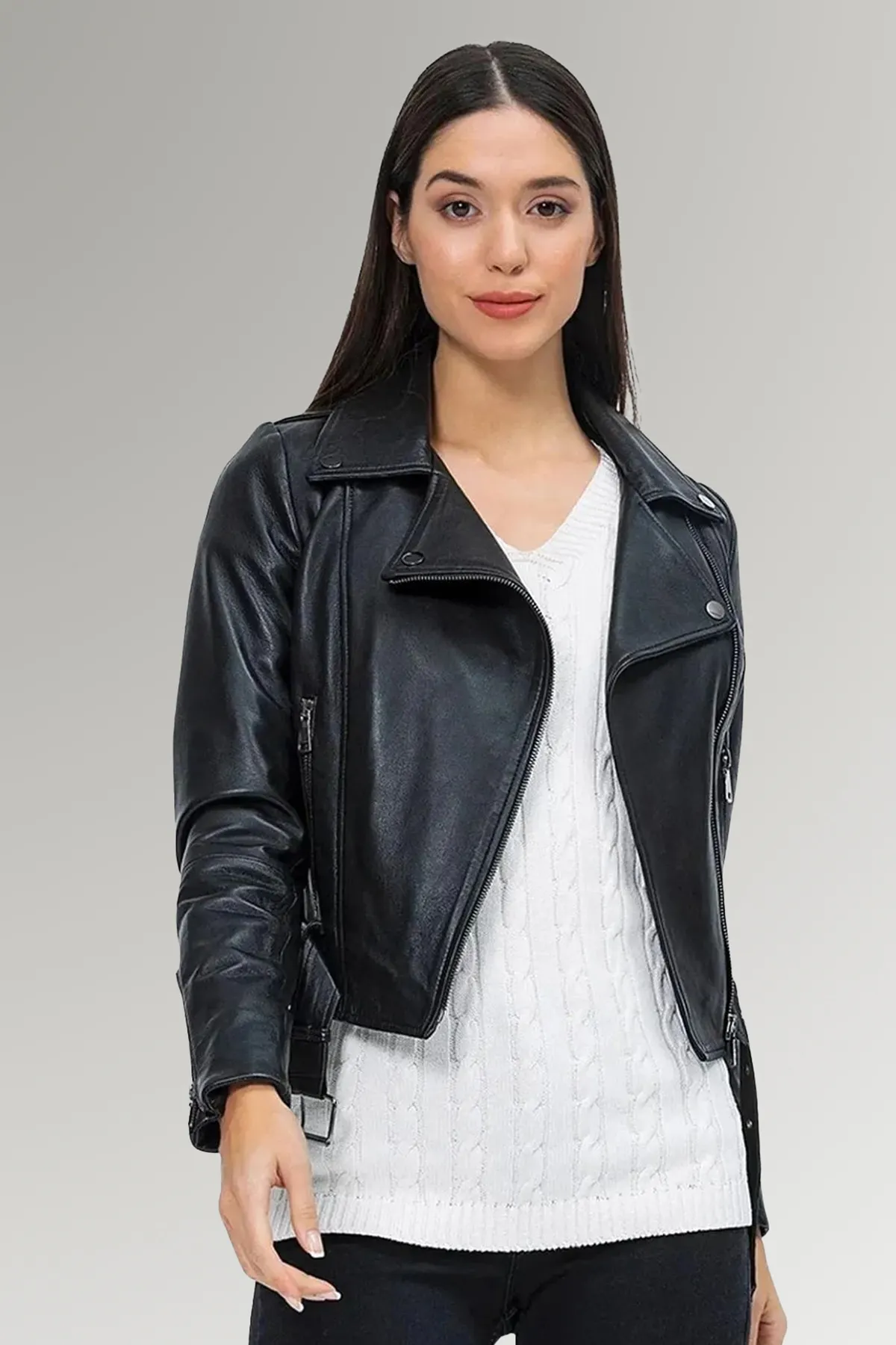 Women’s Black Biker Slim Fit Leather Jacket