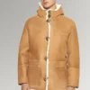 Christopher Camel Off White Aviator Bomber Leather Jacket With Hood