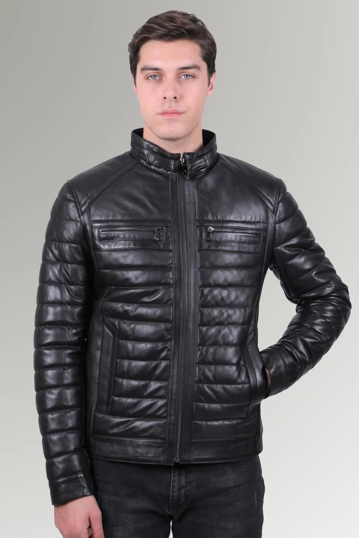 Men's Puffer Bomber Quilted Leather Jacket | MARDAMS