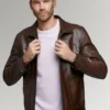 Davis Men's Dark Brown Classic Waxed Leather Jacket