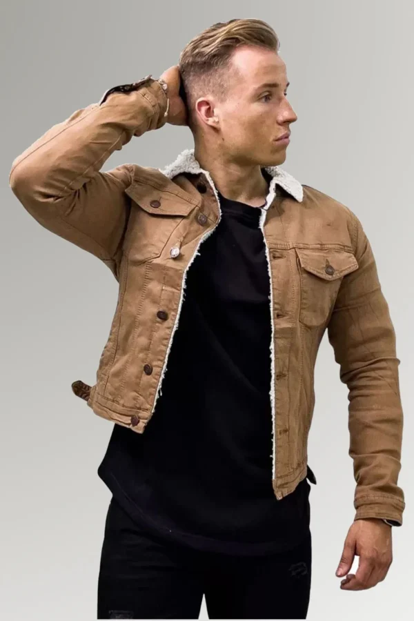 Diaz Men's Brown Aviator Teddy Cotton Jacket with Fur Collar