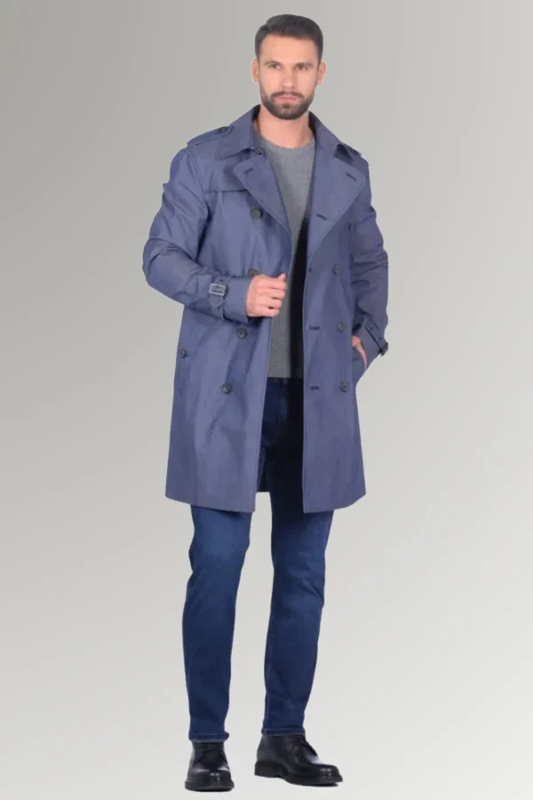Ellis Men's Blue Belted Buttoned Style Trench Coat