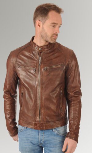 Ford Vintage Brown Cafe Racer Motorcycle Leather Jacket for Men's