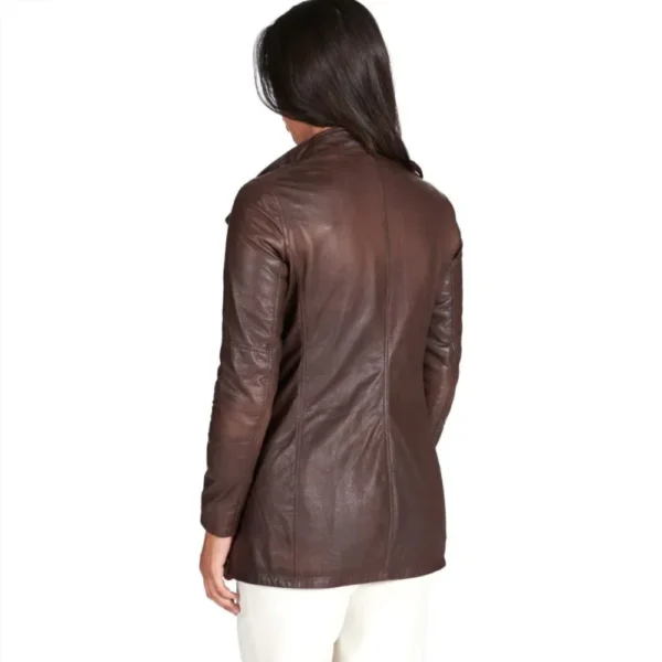 Shannon Wagner Women's Brown Hip-Length Biker Leather Jacket