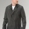 Harris Perforated Lambskin Leather Buttoned Blazer Coat