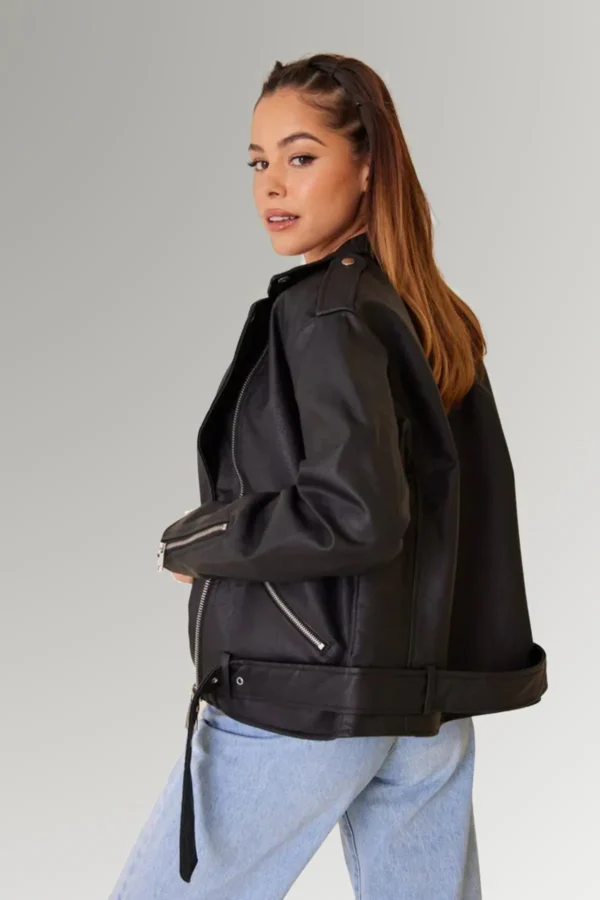 Imogene Jarvis Women's Black Lapel Collar Biker Jacket