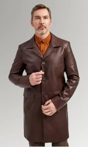 James Brown Blazer Stylish Mid Lenght Leather Trench Coat For Men's
