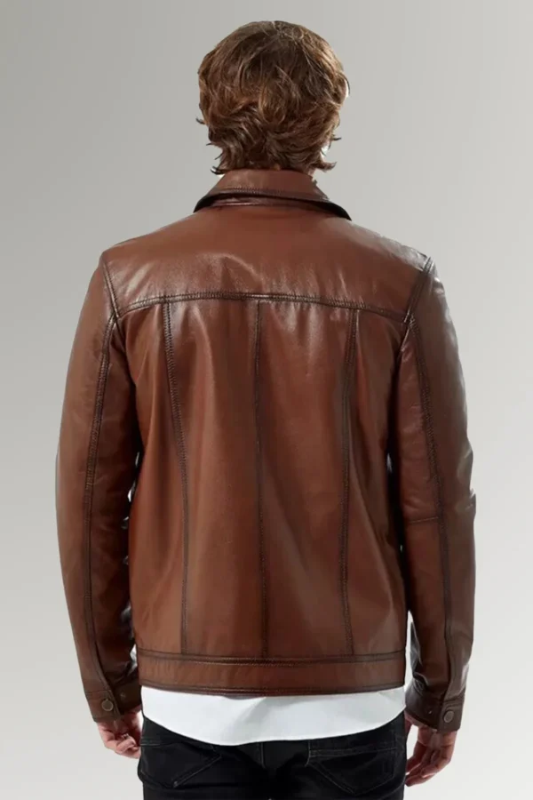 Jazz Vick Men's Brown Waxed Vintage Leather Blazer Jacket