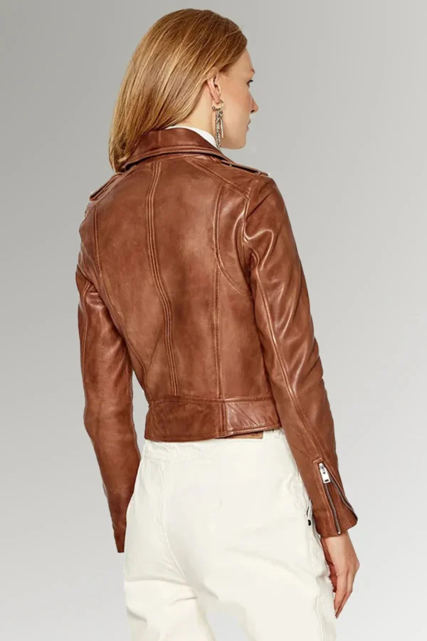 Joanne Merritt Women's Brown Biker Leather Jacket