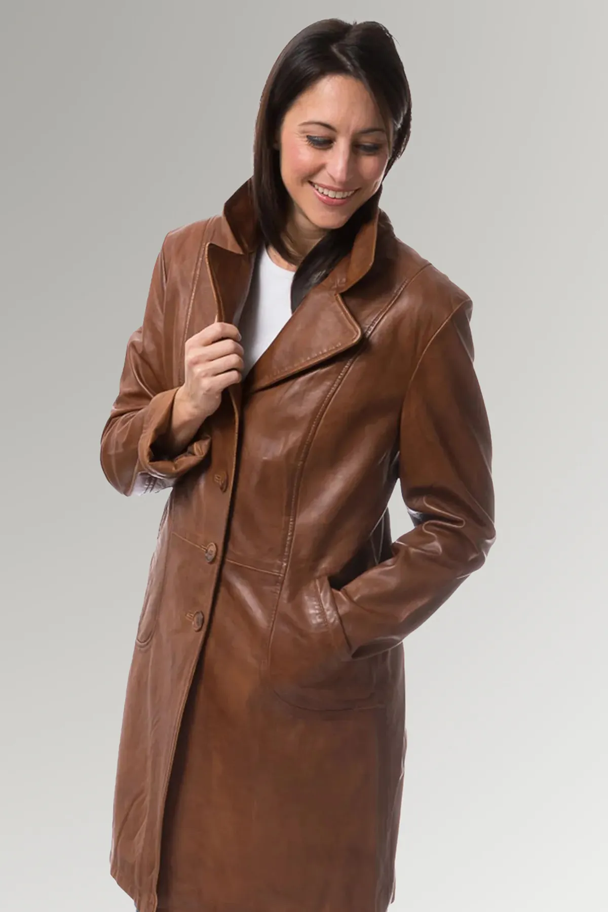 Brown Full Length Vintage Trench Leather Coat | MARDAMS