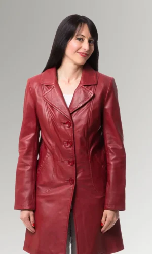 Lee yang Women's Burgundy Full Length Sheepskin Leather Trench Coat