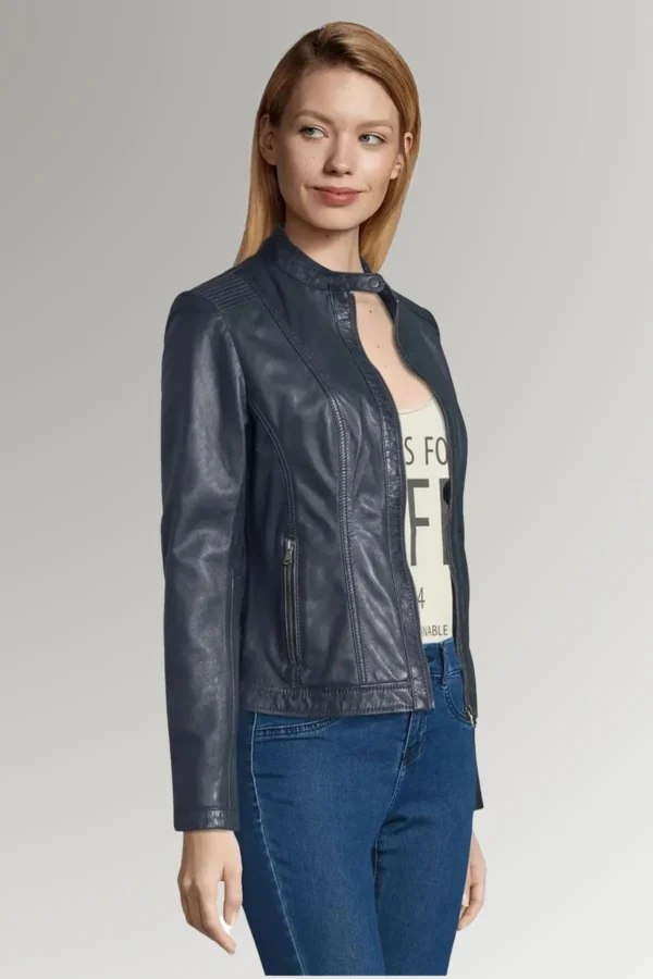 Marshall Women's Blue Real Leather Jacket