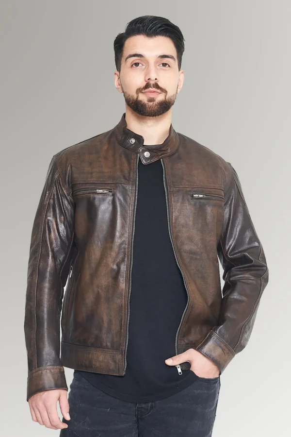 Morales Men's Distressed Cafe Racer Leather Jacket