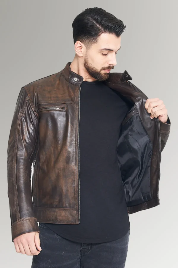 Morales Men's Distressed Cafe Racer Leather Jacket