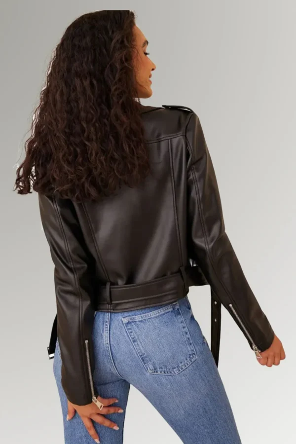 Natalie Duncan Women's Black waist Belted Leather Jacket