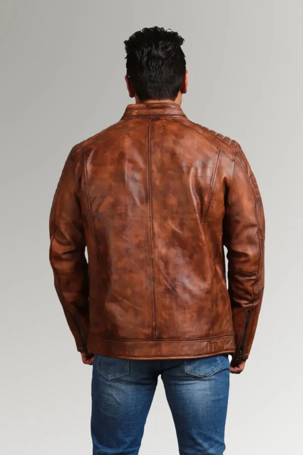 O'Brien Men's Motorcycle brown Cafe Racer Waxed Leather Jacket