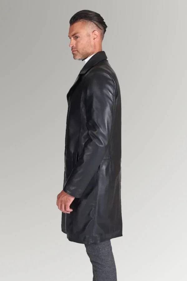 Parker Steve Mid Length Leather Trench Coat for Men's