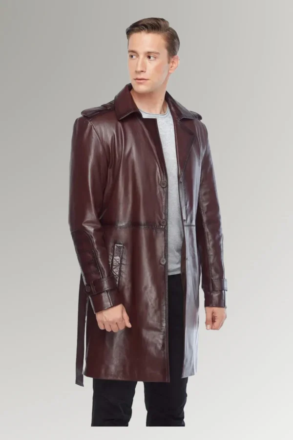 Porter Paul Vintage Waist Belted Waxed Leather Trench Coat