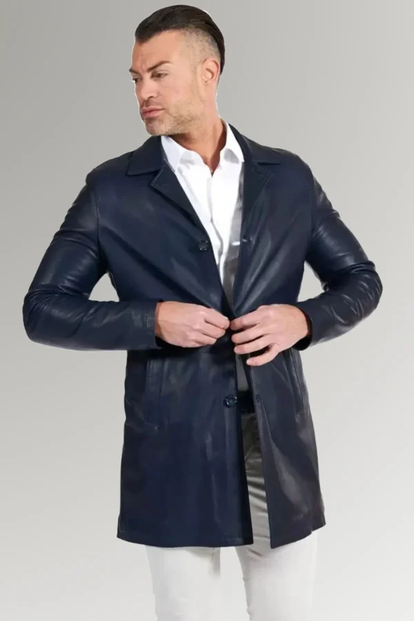 Russell Men's Blue Blazer Style Leather Coat