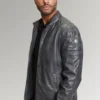 Sander Men's Grey Zipper DE Attachable Hooded Leather Jacket