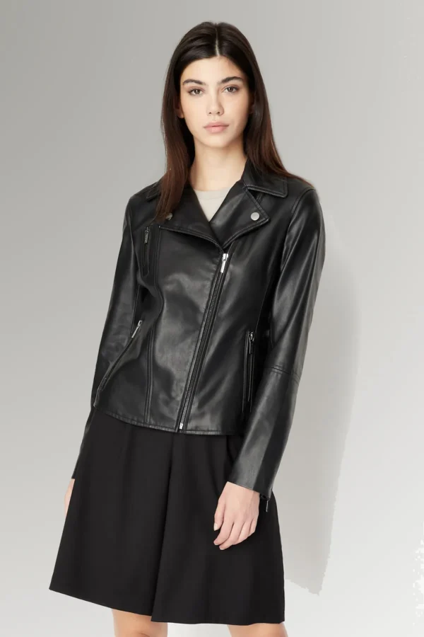 Shaina Women's Black Cafe Racer Fashionable Leather Jacket