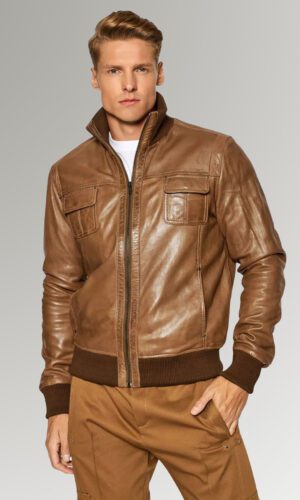 Stevens Brown Biker Style Men’s Ripped Leather Jacket
