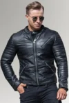 Tony Lane Men's Black Biker Cafe Racer Quilted Leather Jacket