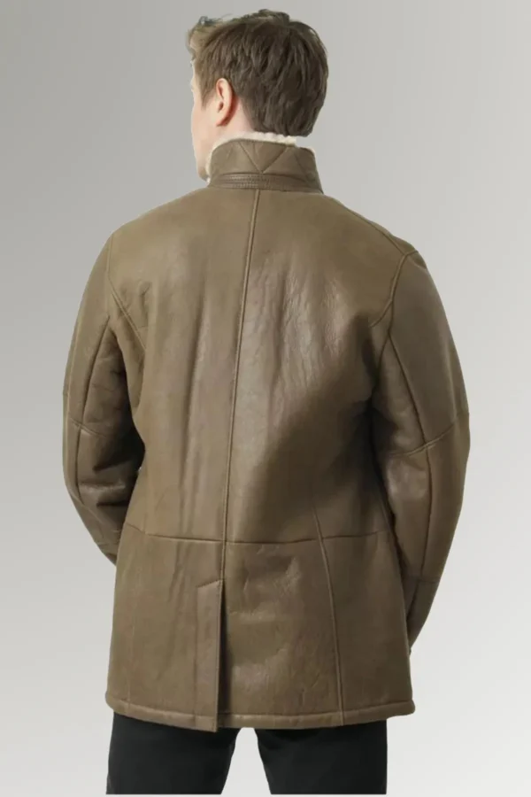 Robert Men Leather Buttoned Mid Length Coat