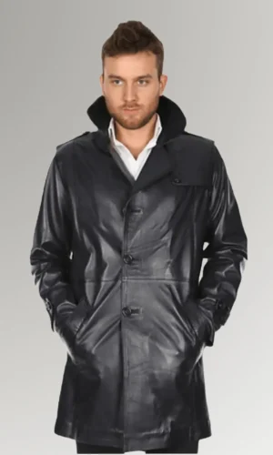 Victor Men's Buttoned Leather Trench Coat