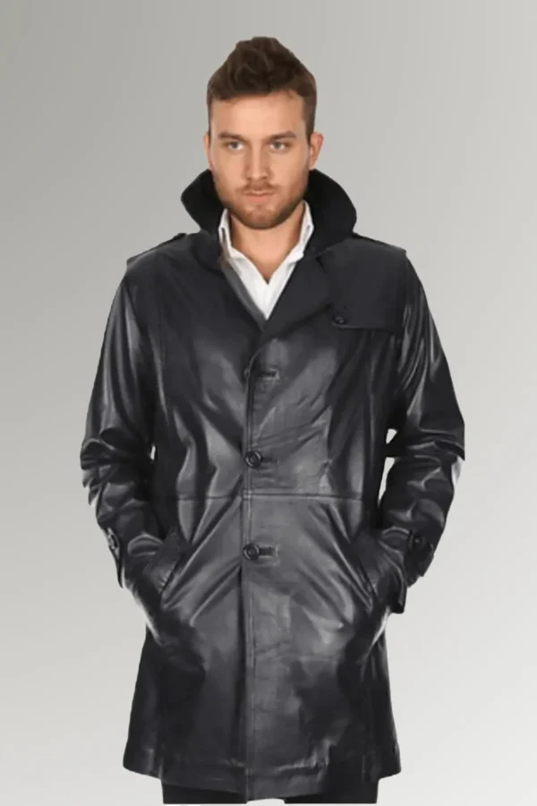 Victor Men's Buttoned Leather Trench Coat