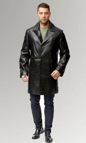 Wood New Zealand Black Leather Classic Long Leather Trench Coat