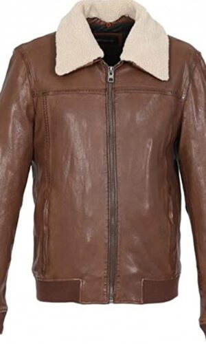 Mens Brown Aviator Lambskin Leather Jacket With Fur