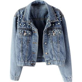 Women's Blue Distressed Denim Trucker Jacket