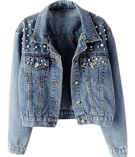 Women's Blue Distressed Denim Trucker Jacket