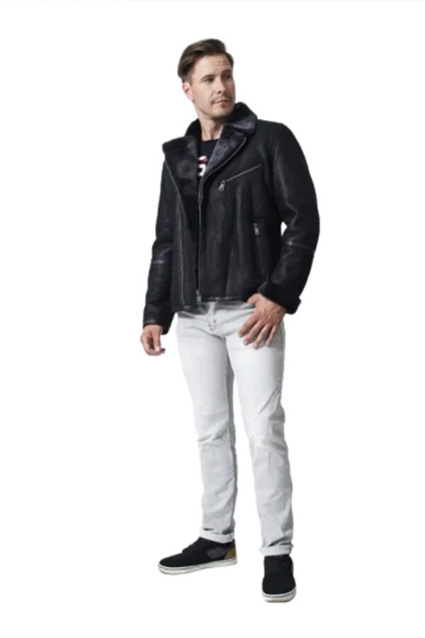 Adrian Collins Shearling Collar Leather Jacket