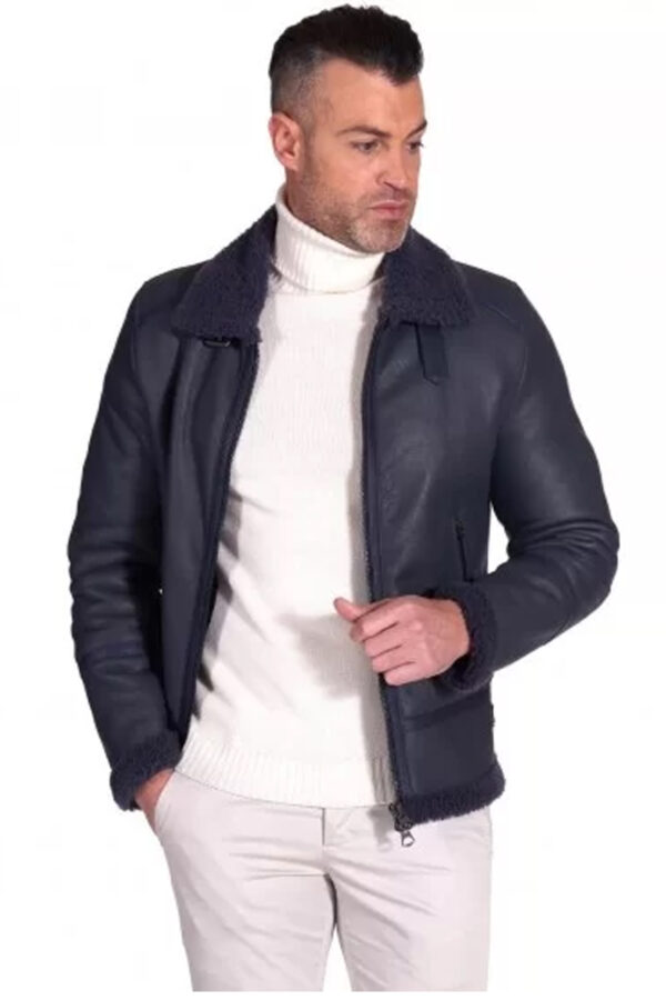 Christopher Blue Shearling Leather Jacket