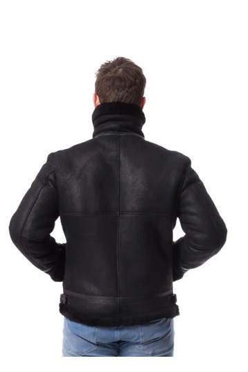 Winford Donovan Collin Black Shearling Stand-up fur Collar Jacket